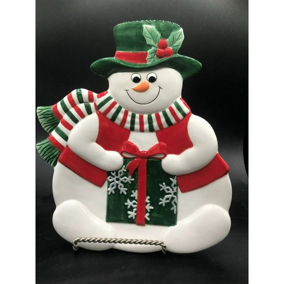 Fitz and Floyd Holiday Snowman Canape Plate with Box - Picture 1 of 9